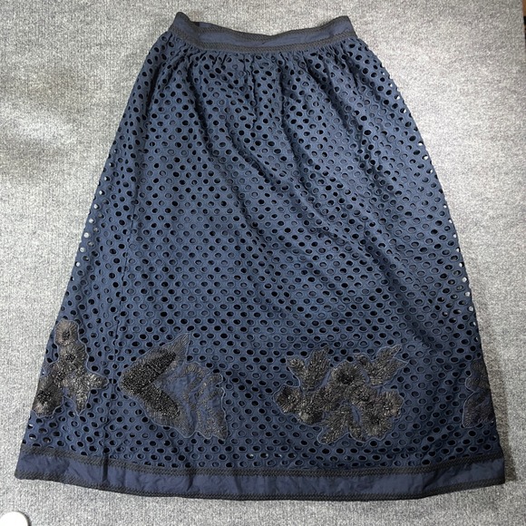 Marie Oliver Dresses & Skirts - Marie Oliver Navy Floral Embroidered Maxi Skirt Metallic Applique Statement